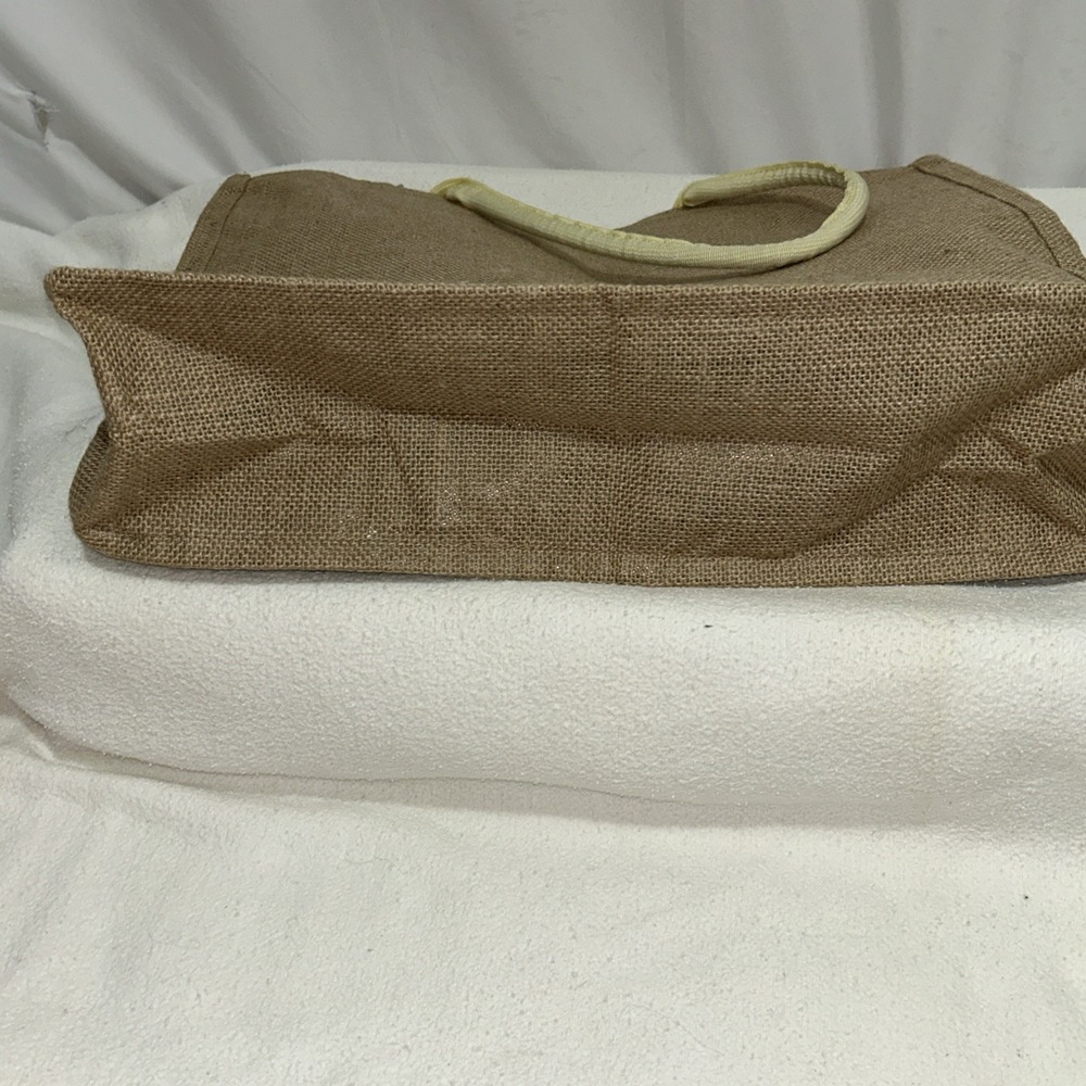 Acuario Burlap Flat Bottom Tote Large 18x14x5 Inches Zipper Closure New - Picture 6 of 6
